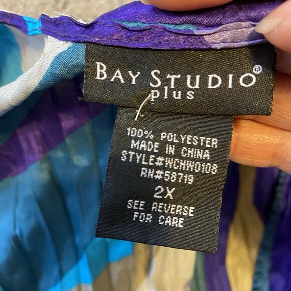 Y2K Women Plus 2X Silky Crinkled Blouse Rockabilly Colorful Tie Front Beach Boho - Picture 4 of 10